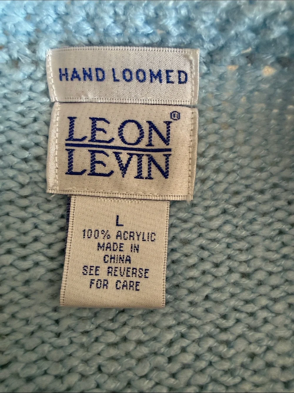 Vintage 90s Leon Levin Hand Loomed Round Neck Light Blue Cardigan - Size L